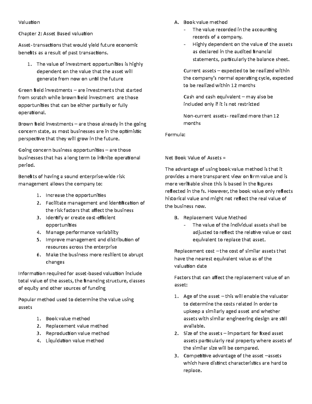 Valuation Chapter 2 - The value of investment opportunities is highly ...