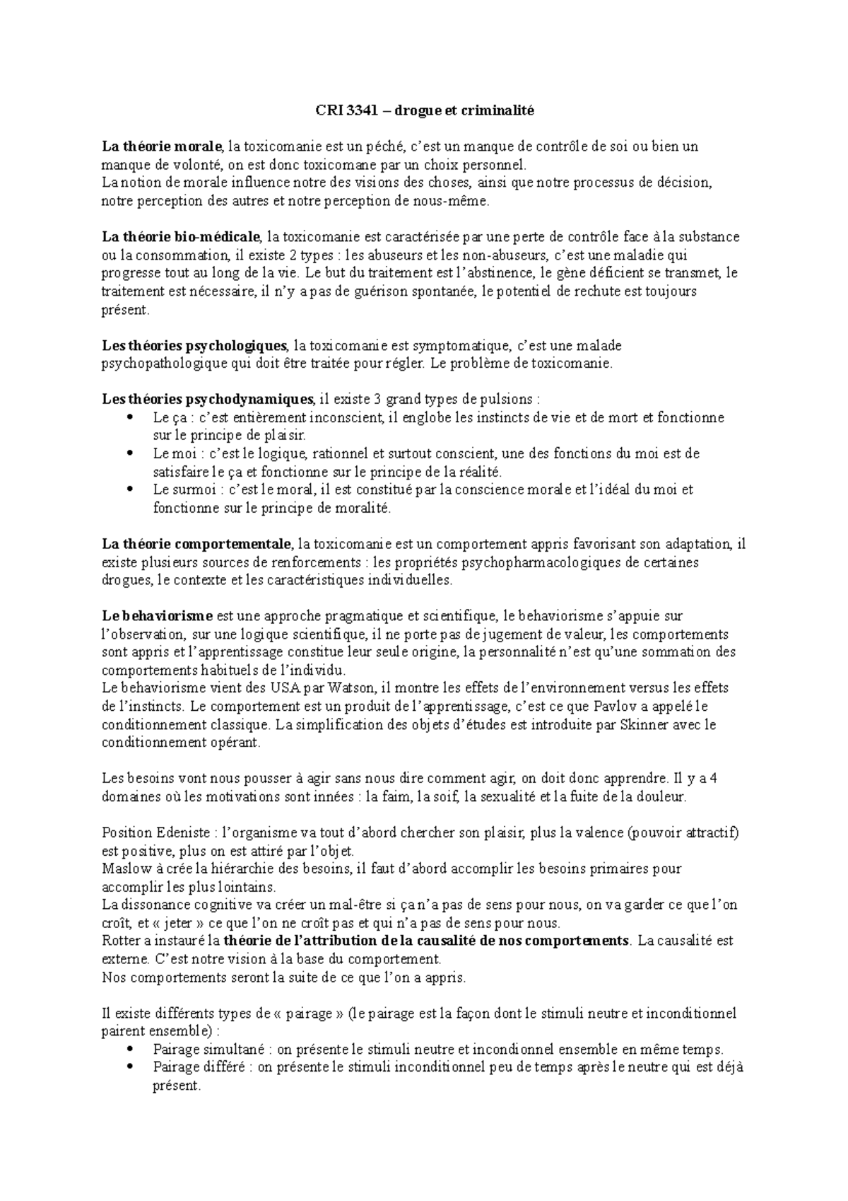 Cri Notes De Cours Du Cours Cri Drogues Et Criminalit S Pour