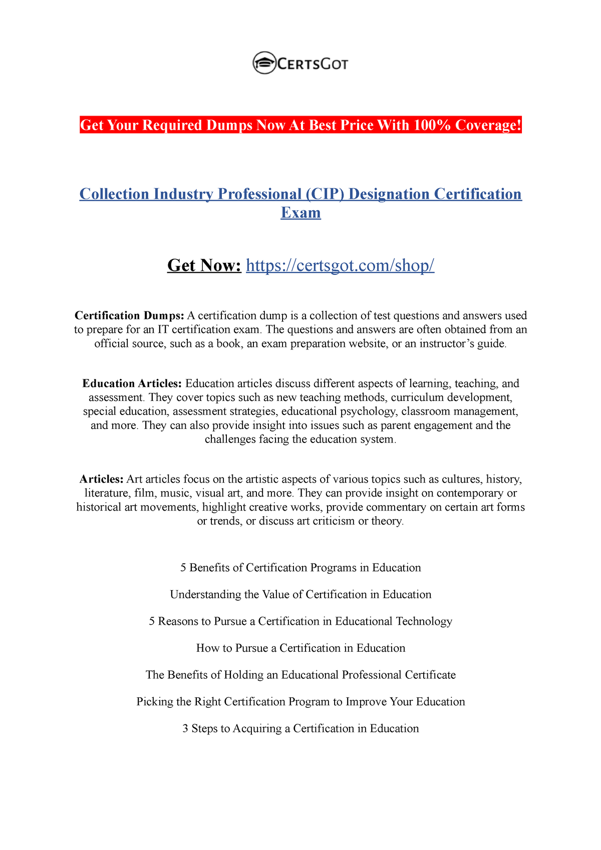 Collection Industry Professional (CIP) Designation Certification Exam