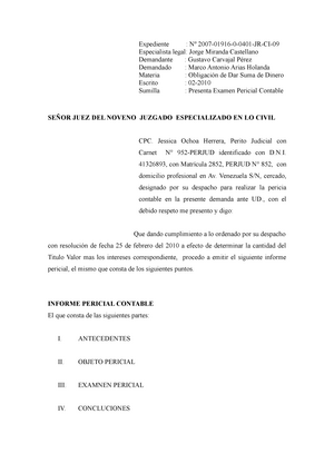 Modelo-informe-pericial - Expediente : Especialista legal: Jorge Miranda  Castellano Demandante : - Studocu