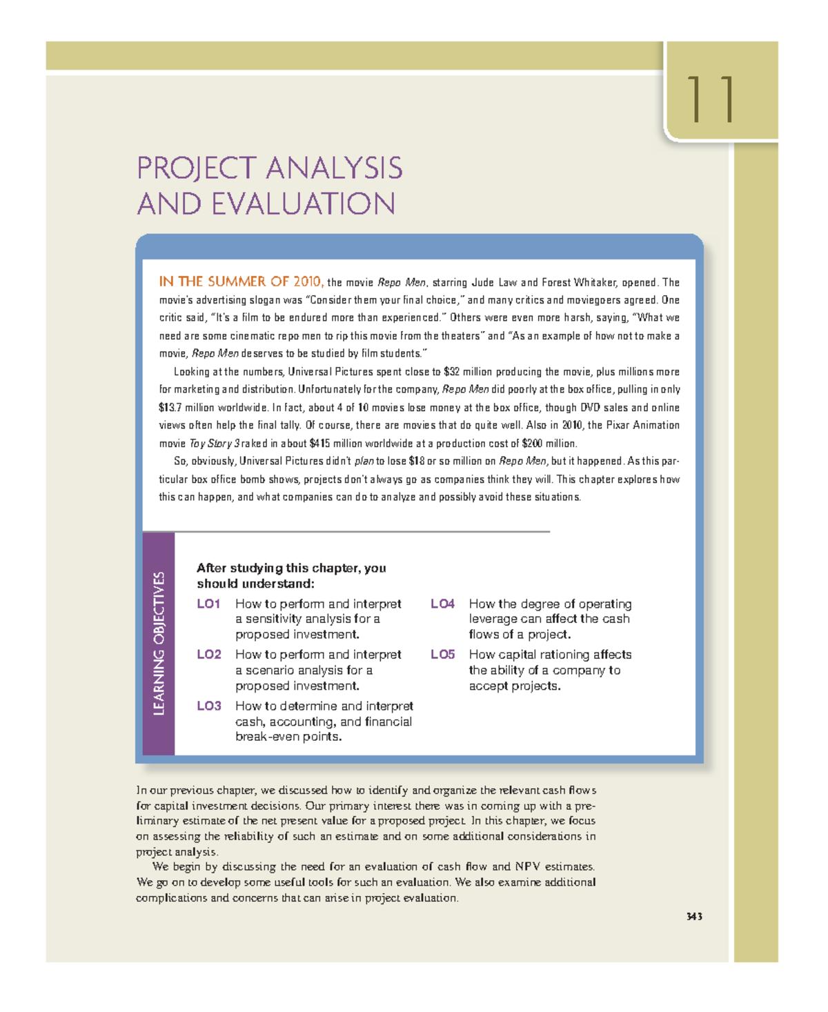 4. Capital Budgeting - Risk Analysis - 343 11 PROJECT ANALYSIS AND ...