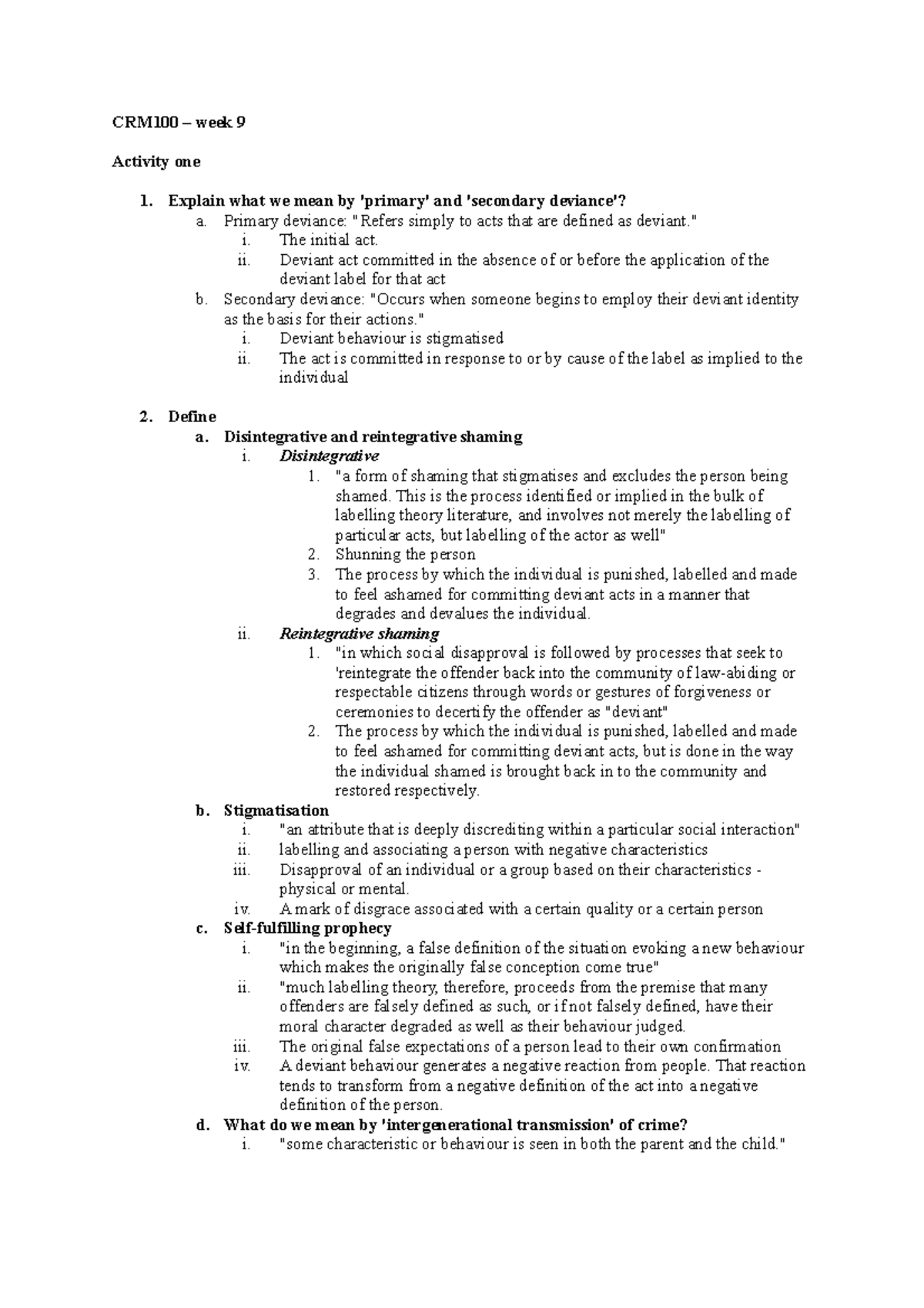 CRM100 w9 - CRM100 – week 9 Activity one Explain what we mean by ...