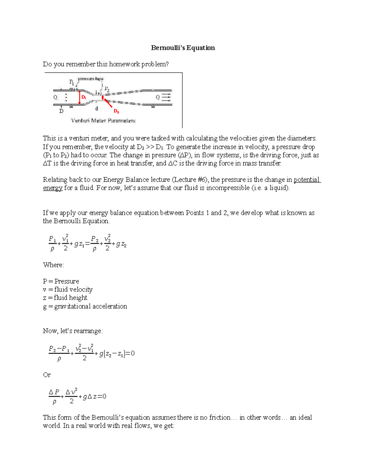 Lecture 7 - addendum - Bernoulli’s Equation Do you remember this ...