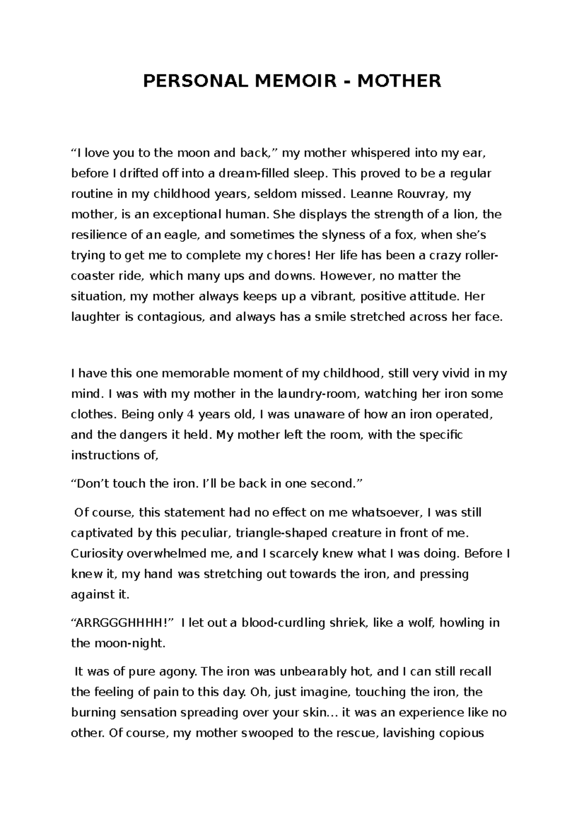 Personal Memoir - Mother final copy - PERSONAL MEMOIR - MOTHER “I love ...