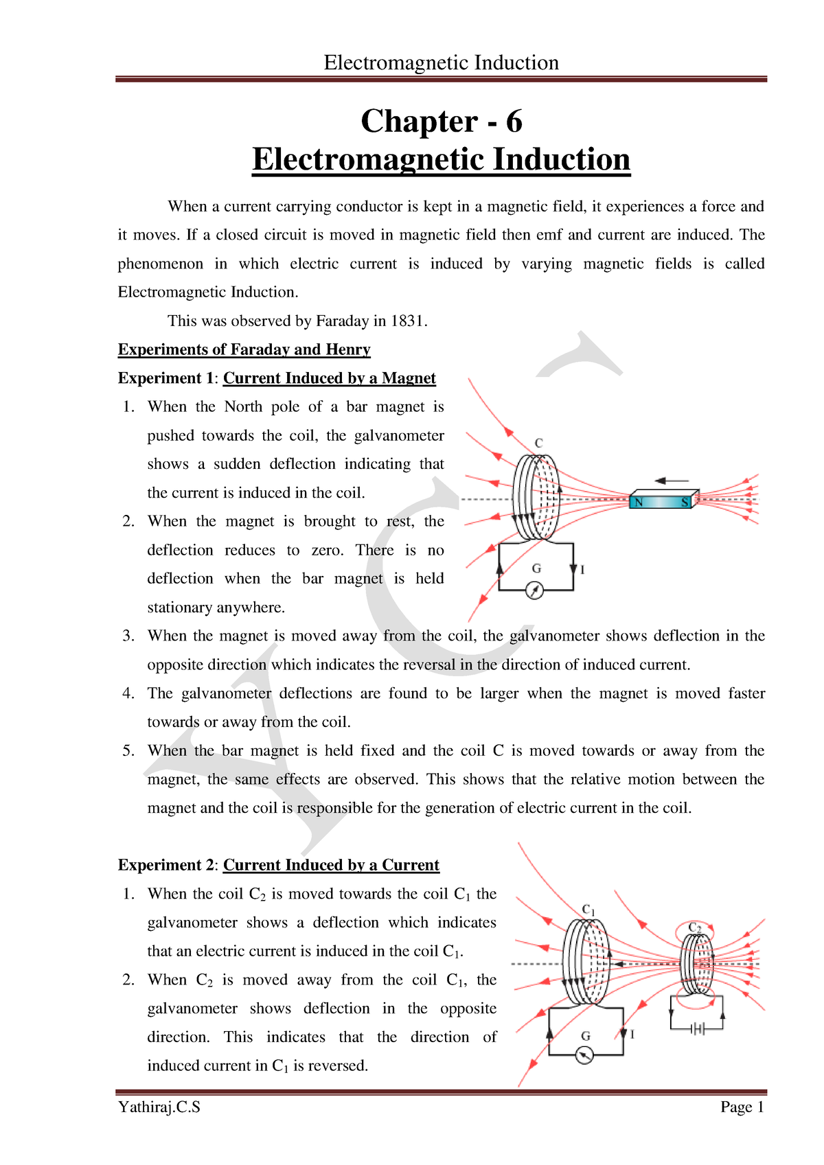 Chapter 6 Electromagnetic Induction-1 - Chapter - 6 Electromagnetic ...