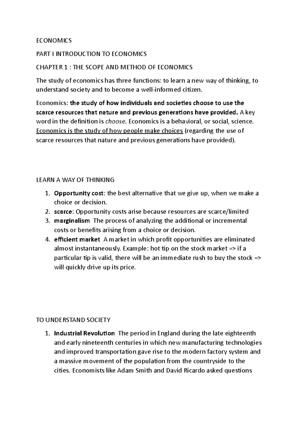 Economics Lectures And Book Mix But Not 100 Economics Part I Introduction To Economics Studeersnel