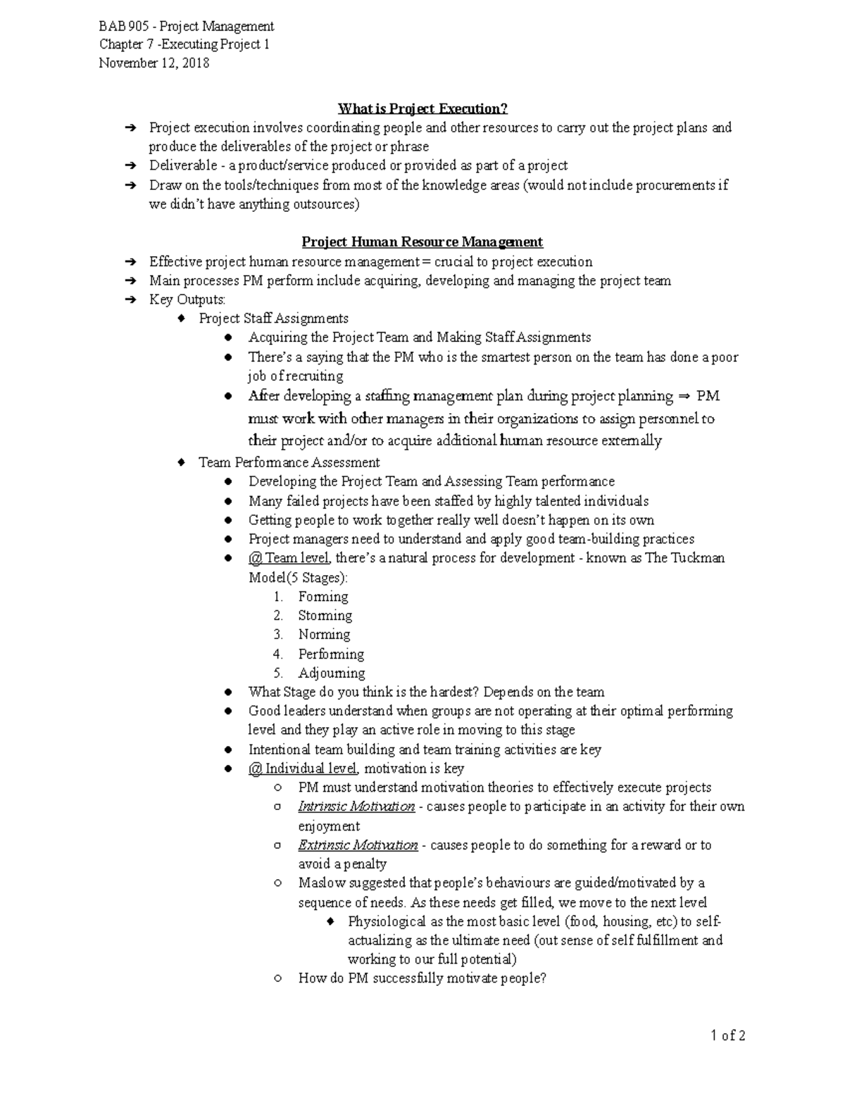 Chapter 7 - Executing Project 1 - BAB905 - Project Management Chapter 7 ...