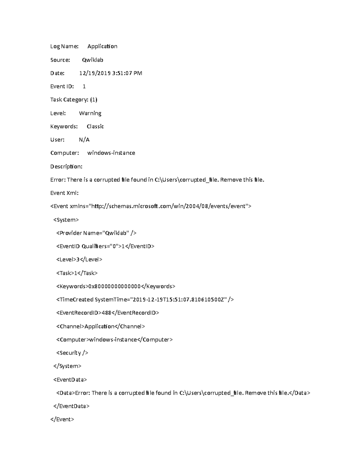 Linux Log Name Evaluacion Log Name Application Source Qwiklab Date