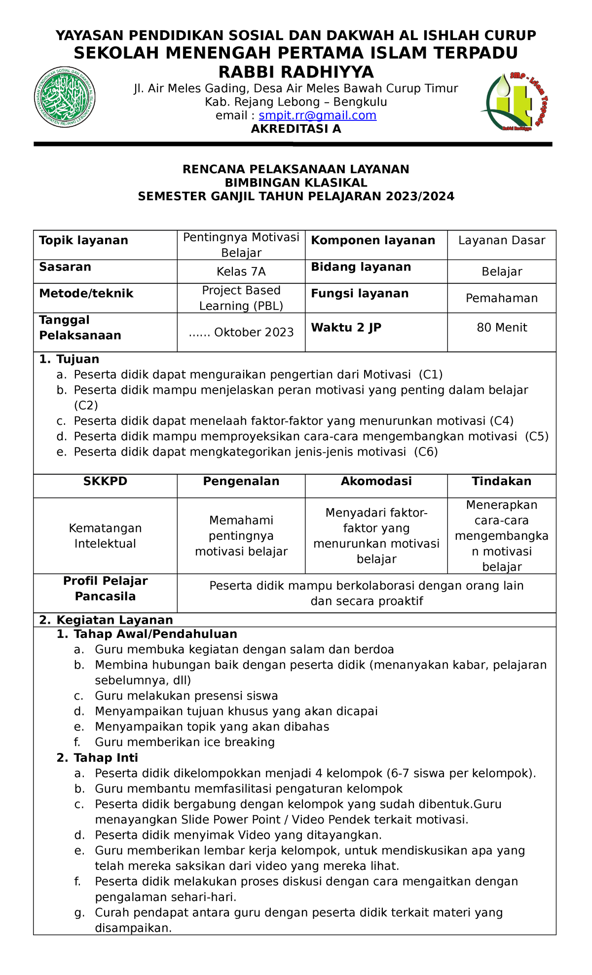 LK. 2.3 Perancangan Pembelajaran (rancangan Layanan Bimbingan Klasikal ...