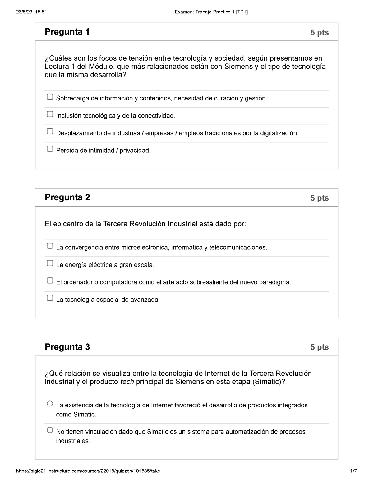 Examen Trabajo Práctico 1 [TP1] 100% - Pregunta 1 5 Pts Sobrecarga De ...