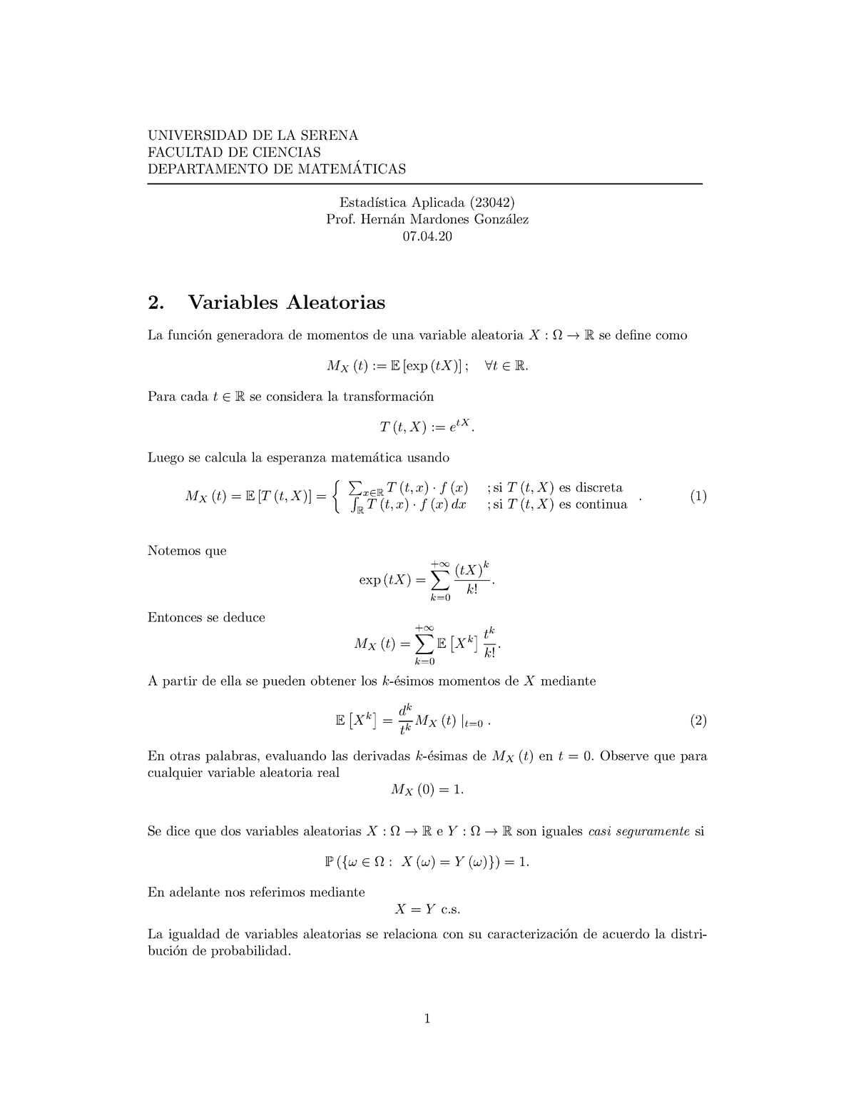 Apunte 3 Variables Aleatorias - Estadística I - ULS - Studocu