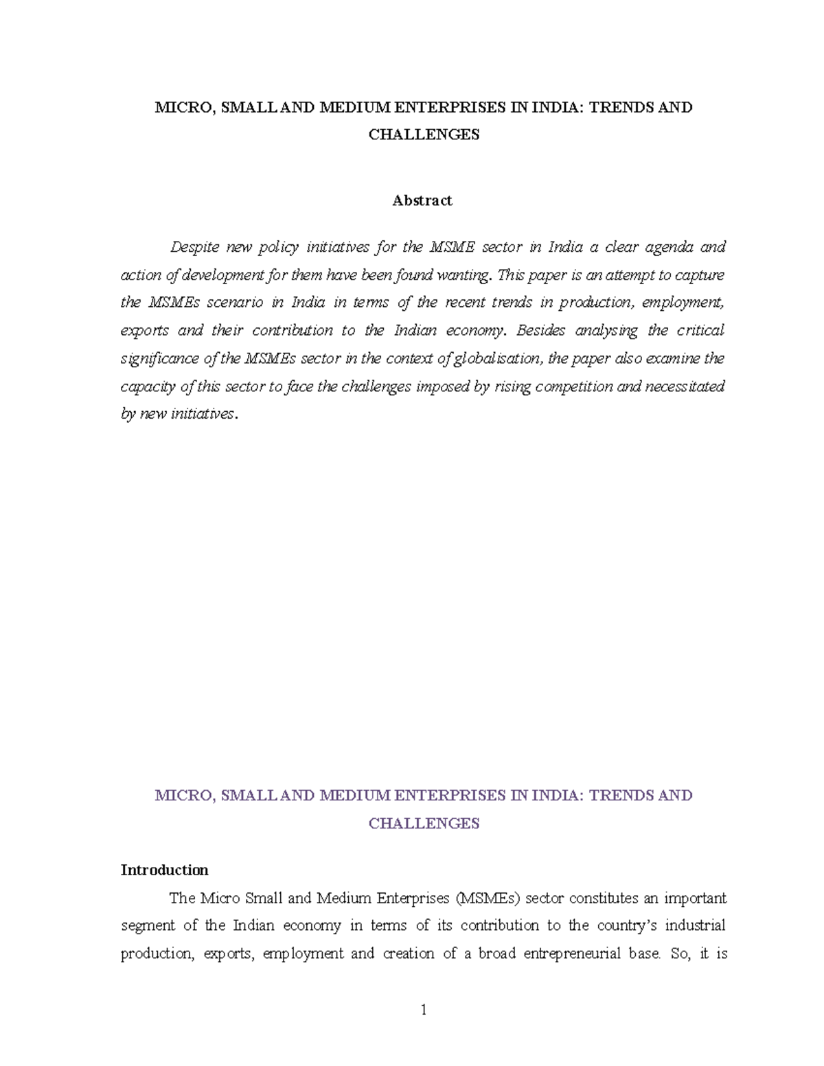 Microsmallandmediumenterprisesinindiatrendsandchallenges - MICRO, SMALL ...