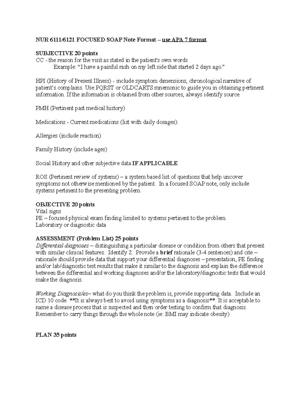 WPU SOAP Guide 6111.6121 - NUR 6111/6121 FOCUSED SOAP Note Format – use ...