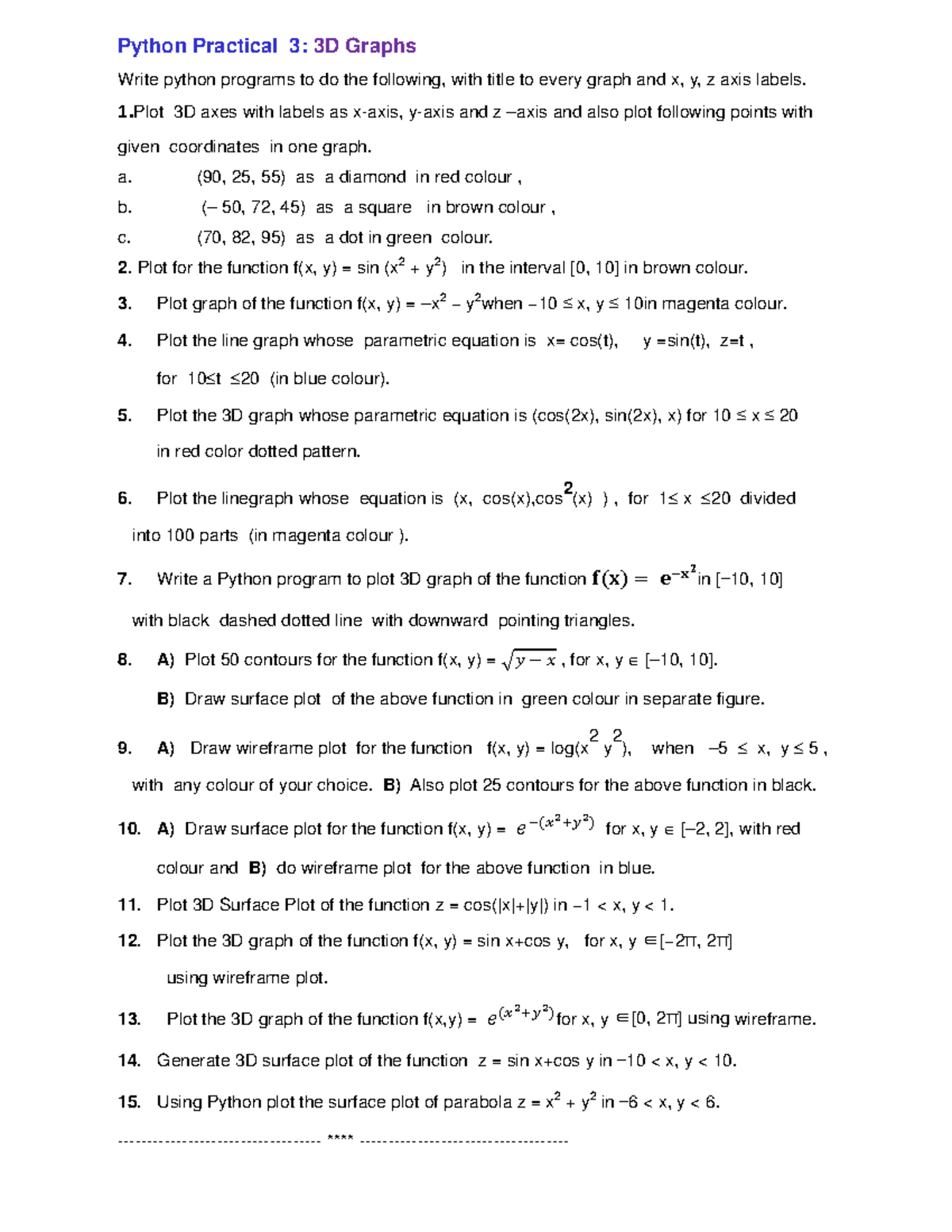 SEM-4 MTC Prcatical-3 - Python Practical 3: 3D Graphs Write python ...