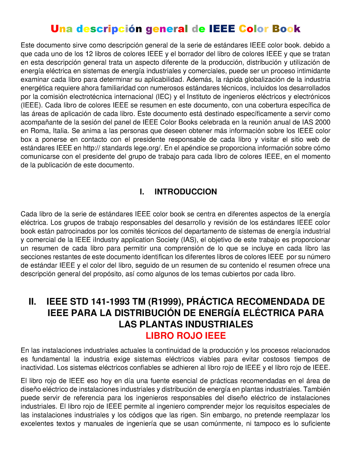 Una descripción general de IEEE Color Book Una descripciÛn general de