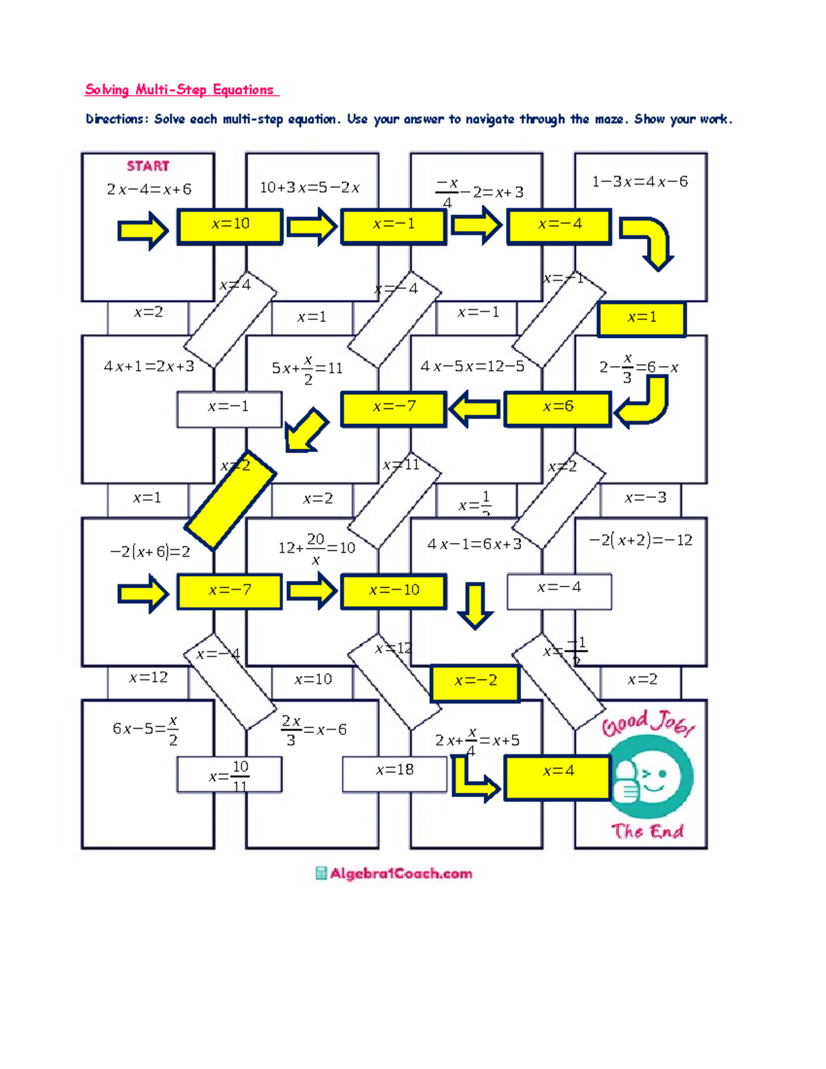 2 3 Solving Multi Step Equations Answers Maze Activity - Solving Multi ...