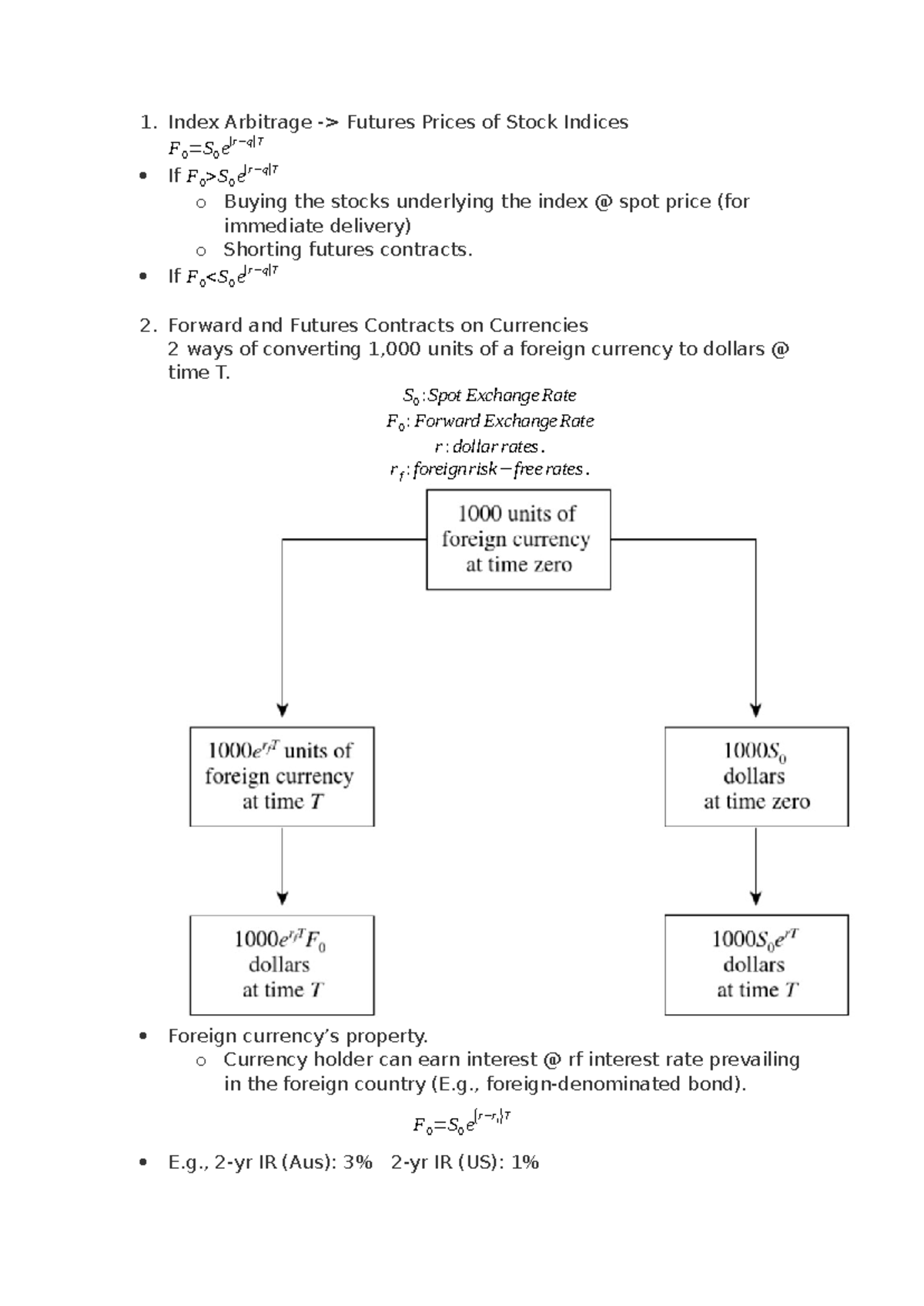 Derivative Arbitrage - notes - 1. Index Arbitrage -> Futures Prices of ...