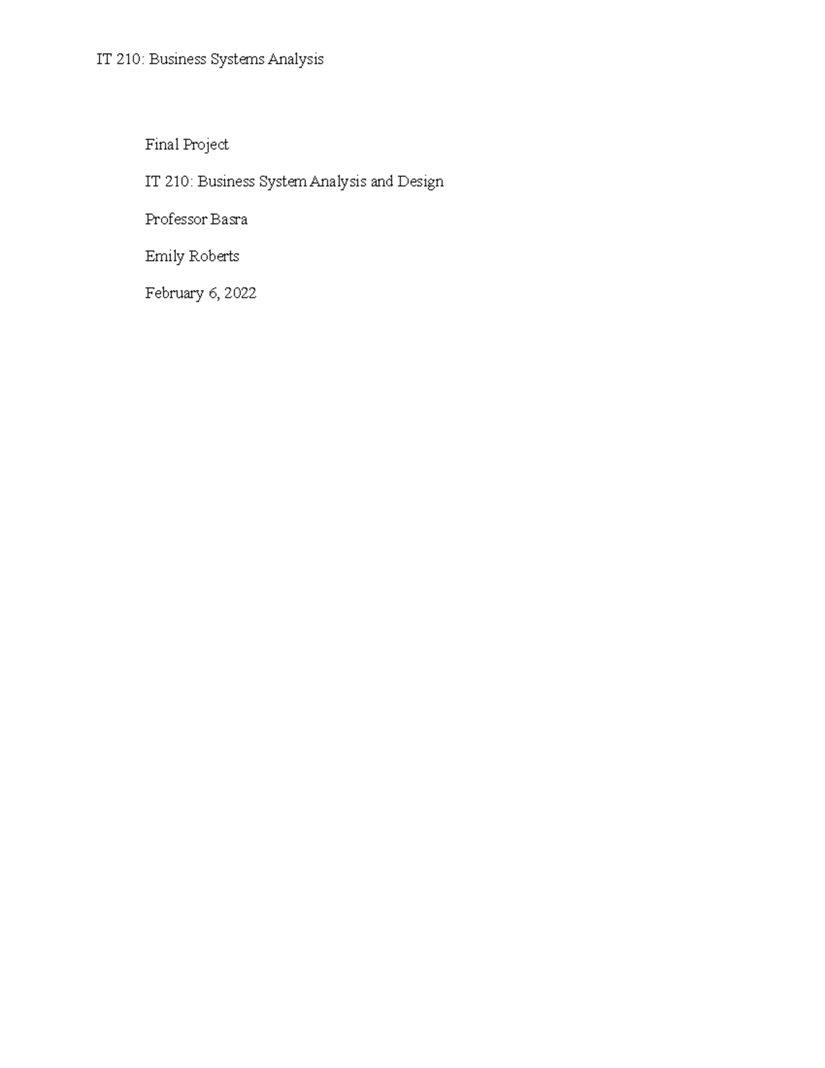 IT 210 Final Project Milestone Two ER - Final Project IT 210: Business ...