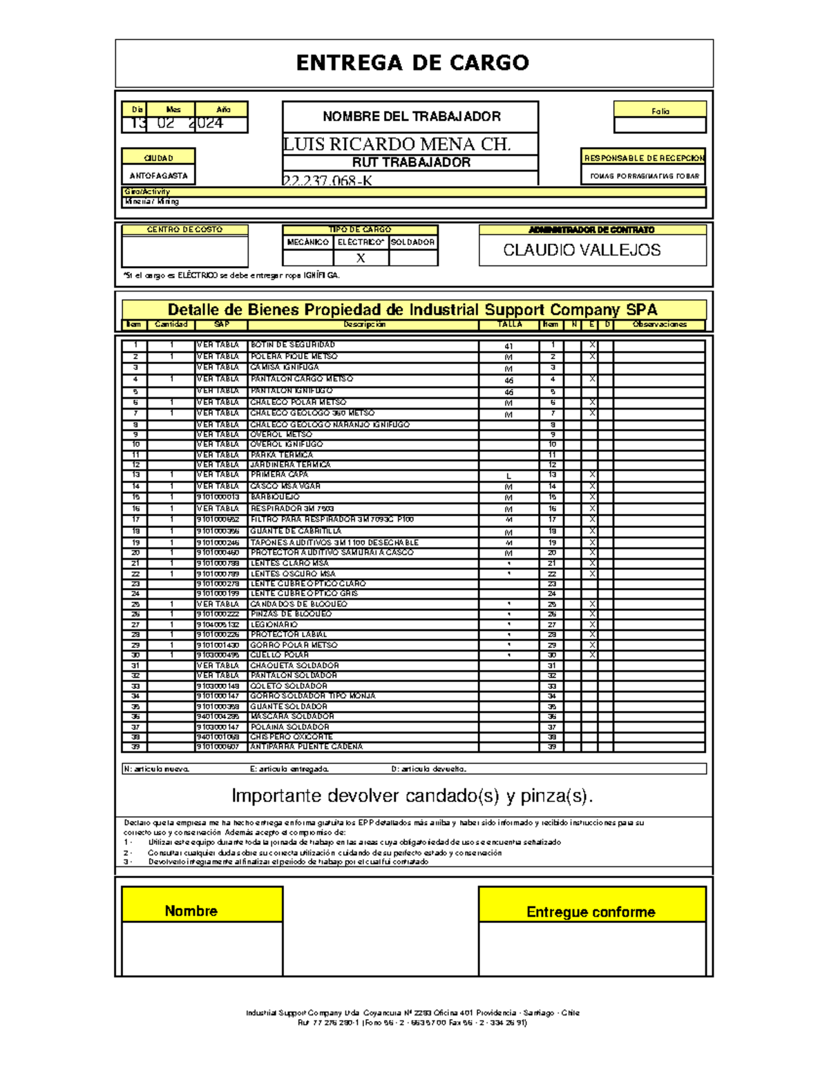 EPP (3) - epp personal - Giro/Activity Minería / Mining *Si el cargo es ...