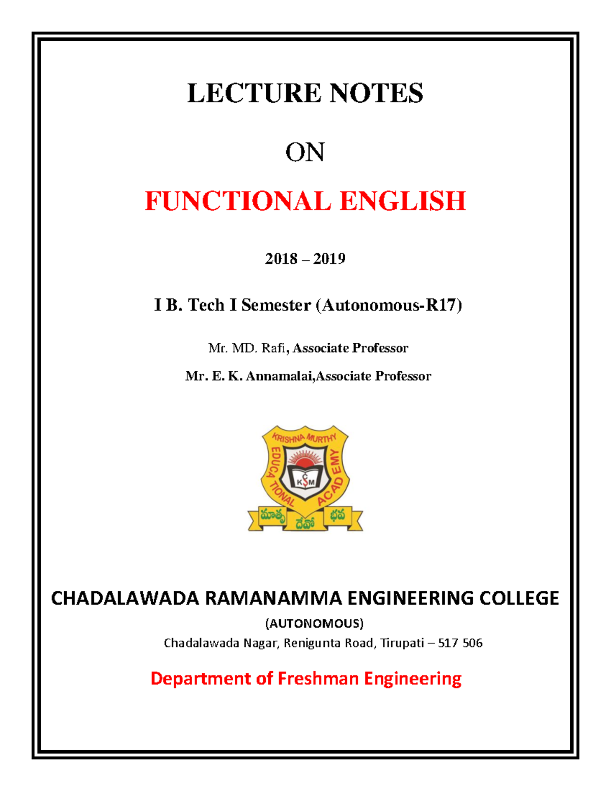 Functional English - LECTURE NOTES ON FUNCTIONAL ENGLISH 2018 – 2019 I ...