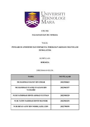 Ctu552 Fahaman Sekularisme Di Malaysia Faktor Dan Kesan Fakulti