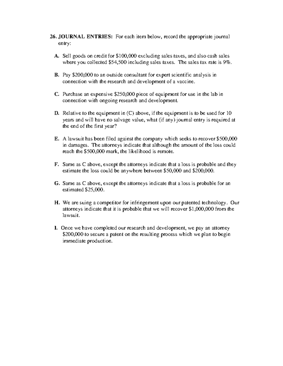 Sample/practice exam 2017, questions and answers - 26. JOURNAL ENTRIES ...