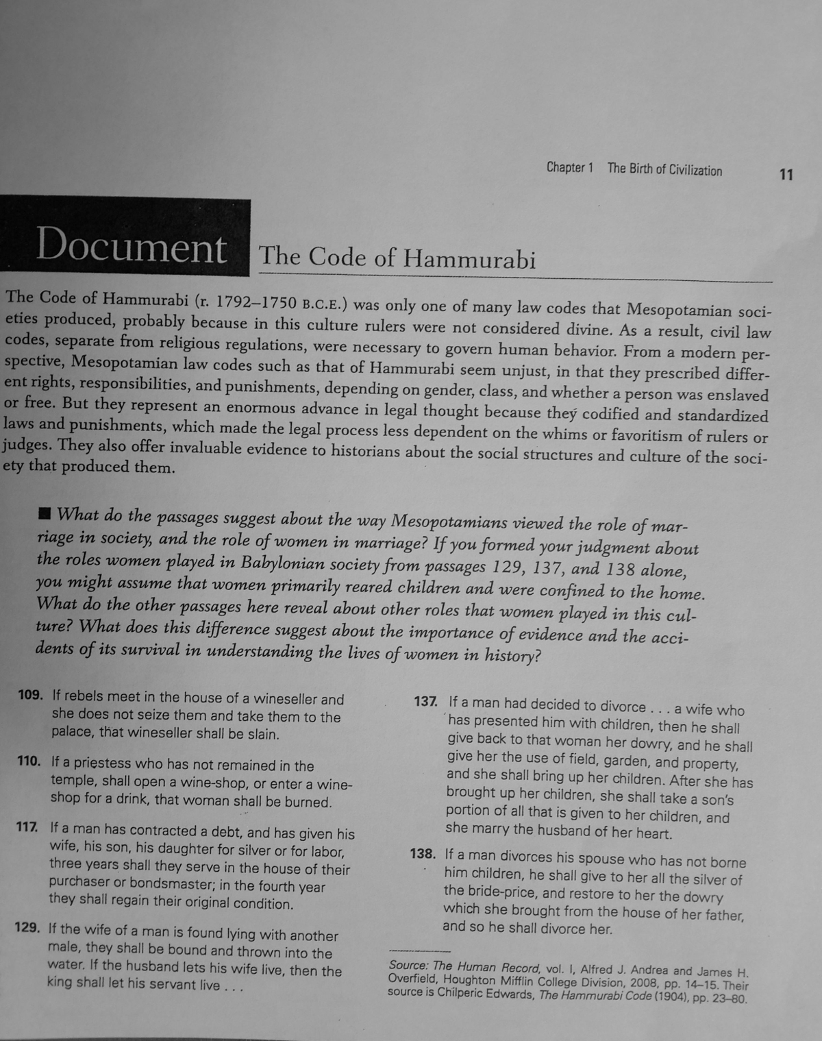 Discussion 2 - The Code of Hammurabi - Chapter 1 The Birth of ...