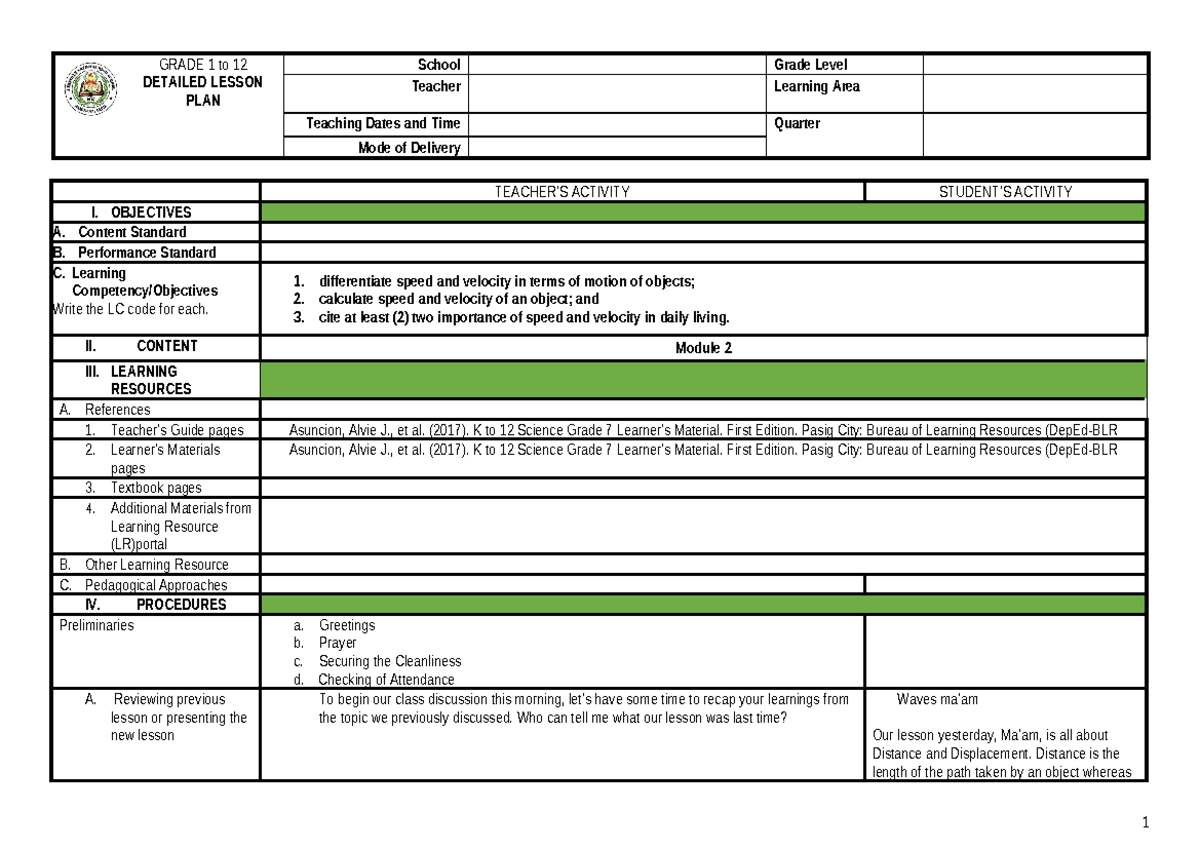 DLL sound - GRADE 1 to 12 DETAILED LESSON PLAN School Grade Level ...
