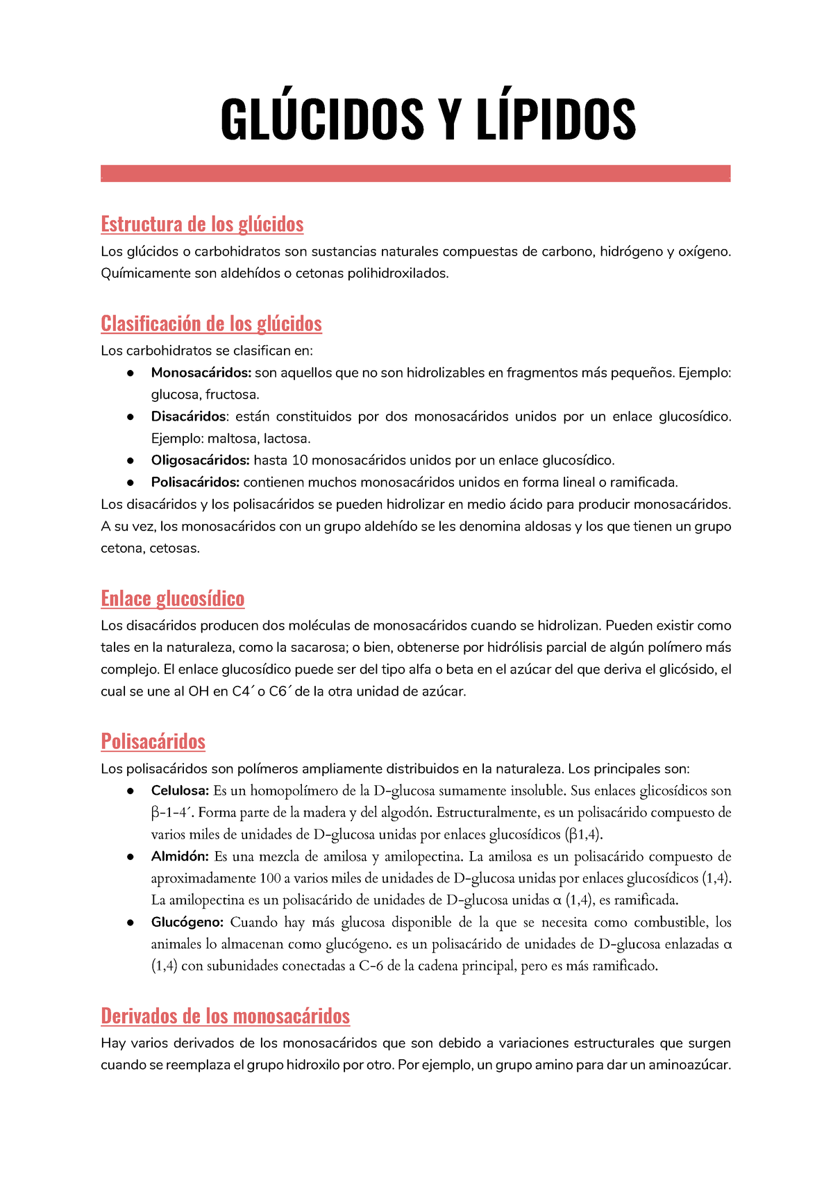 Glúcidos Y Lípidos - Medicina - GLÚCIDOS Y LÍPIDOS .. Estructura De Los ...