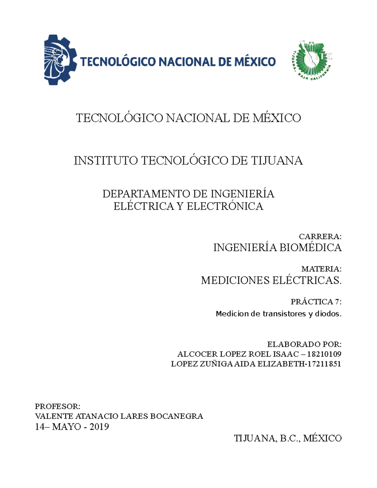 Practica 7 - Medición De Transistores Y Diodos - TecnolÓgico Nacional 