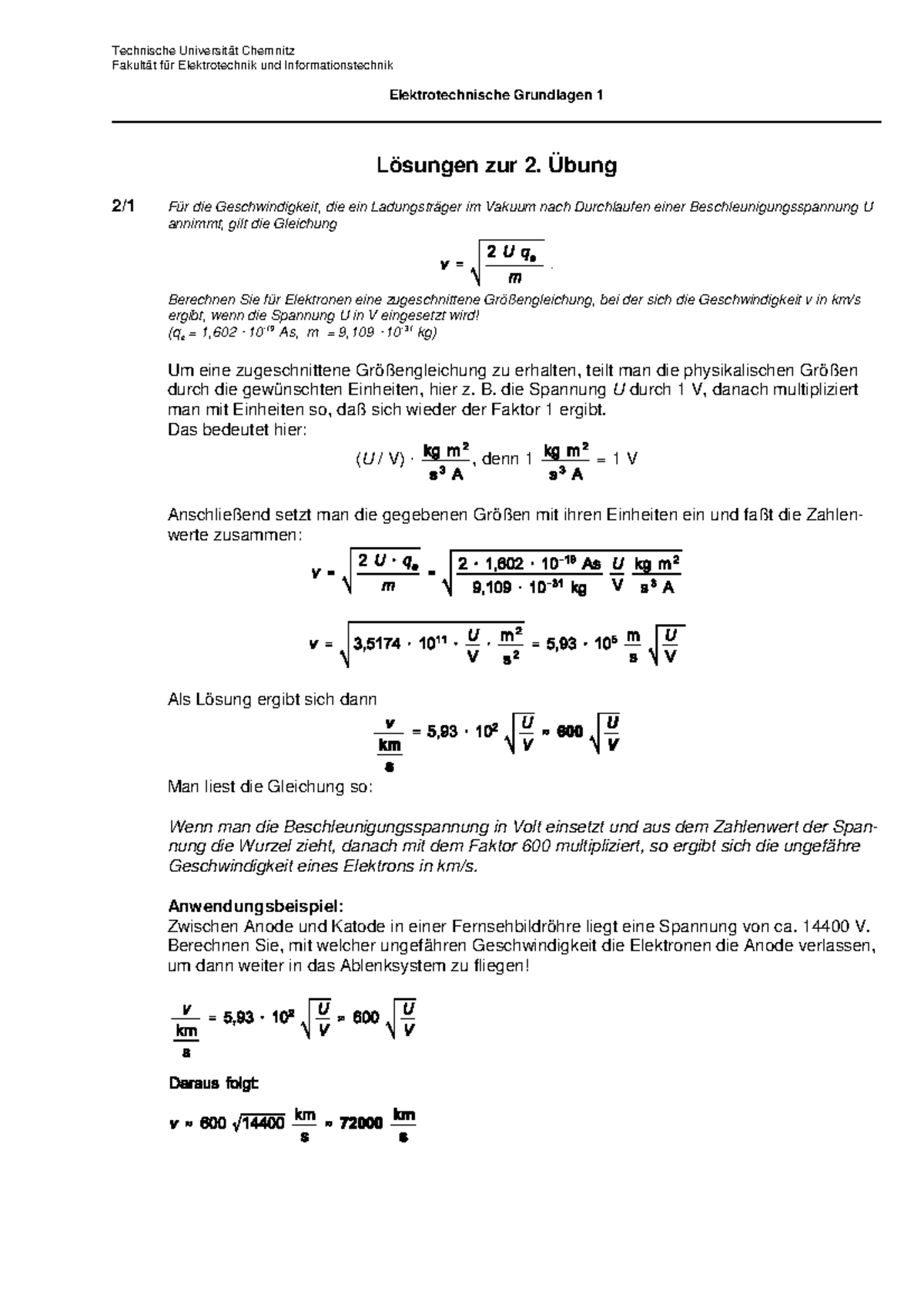 Loesungen ETG1 L02 - Elektrotechnische Grundlagen 1 - TU Chemnitz - Studocu