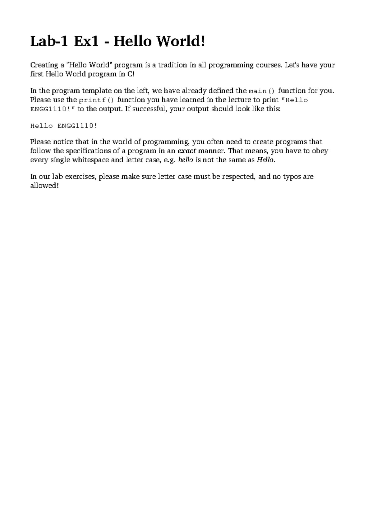 Lab01ex01 - Lab Ex - Lab-1 Ex1 - Hello World! Creating a "Hello World ... image.
