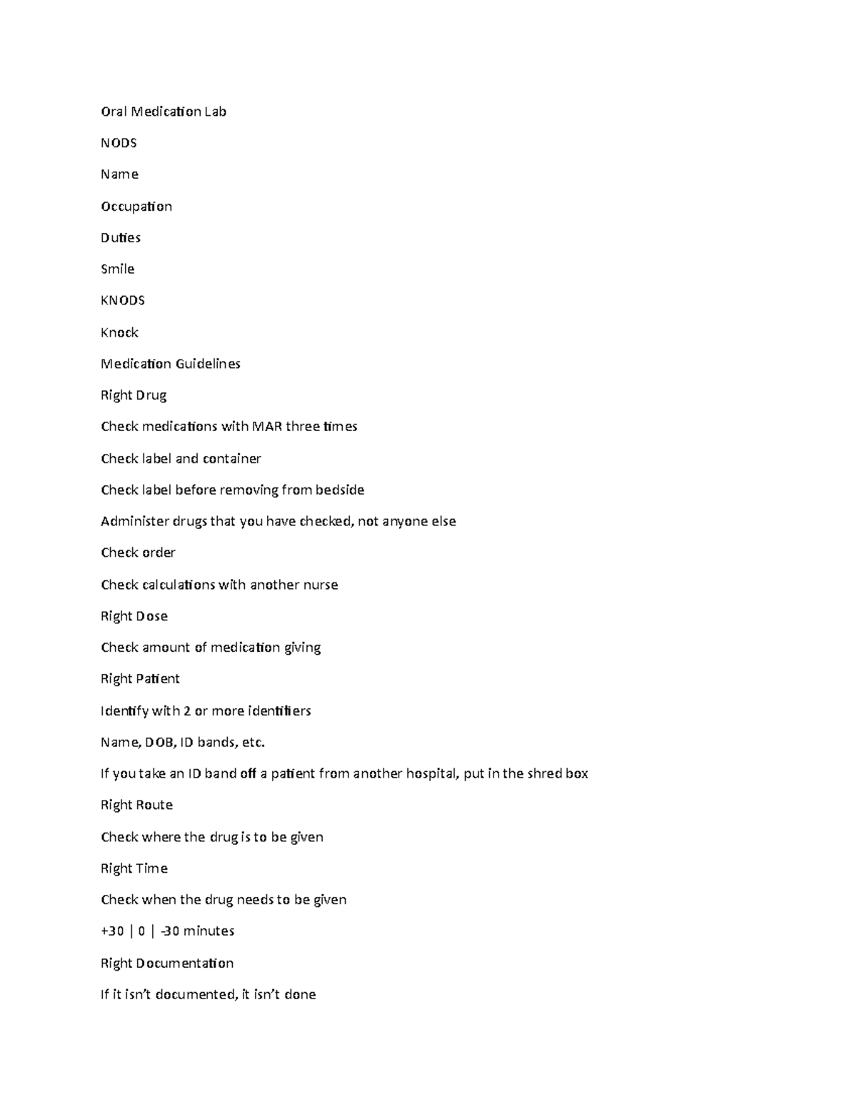 Oral Medication Lab Lecture notes 1 Oral Medication Lab NODS Name