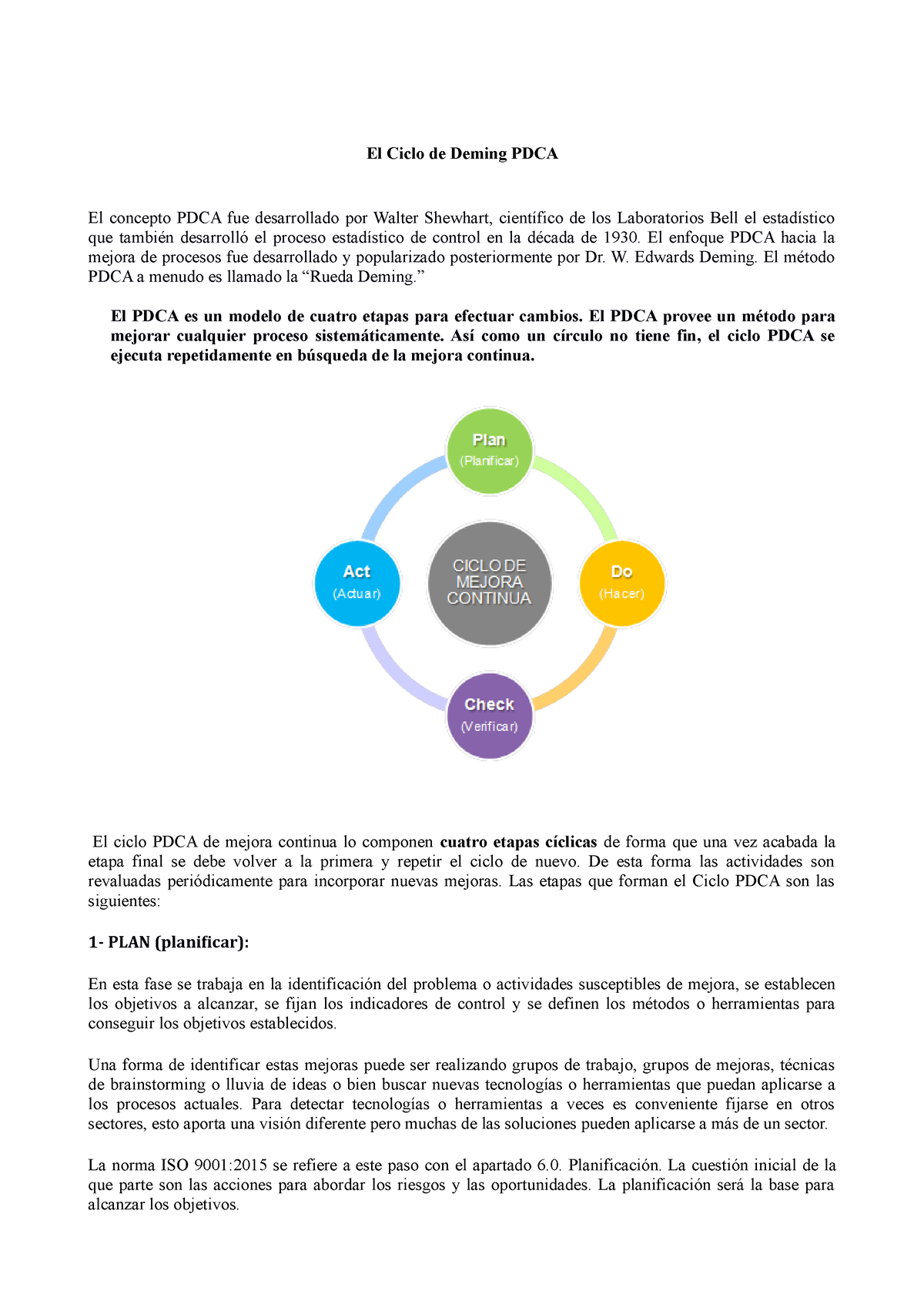 El Ciclo De Deming PDCA - El Enfoque PDCA Hacia La Mejora De Procesos ...