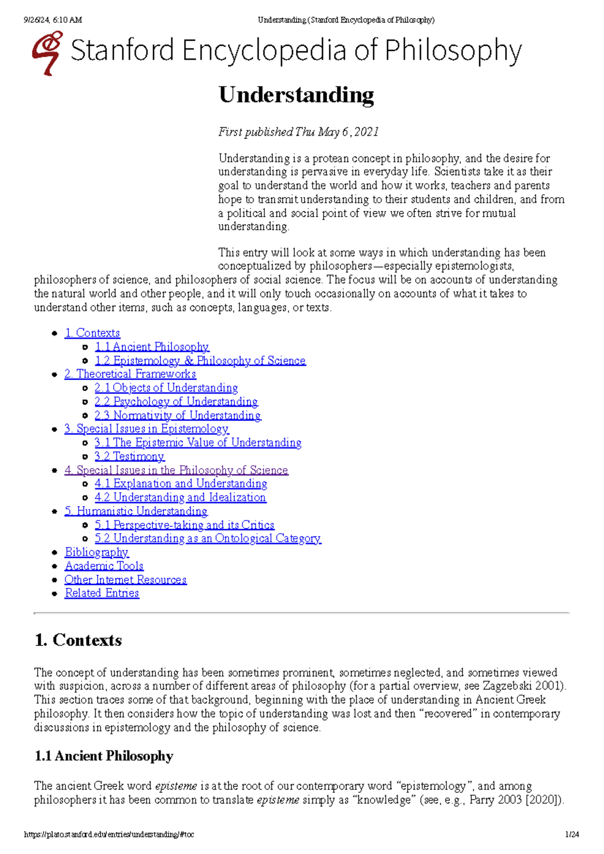 Understanding (Stanford Encyclopedia of Philosophy) - Stanford ...