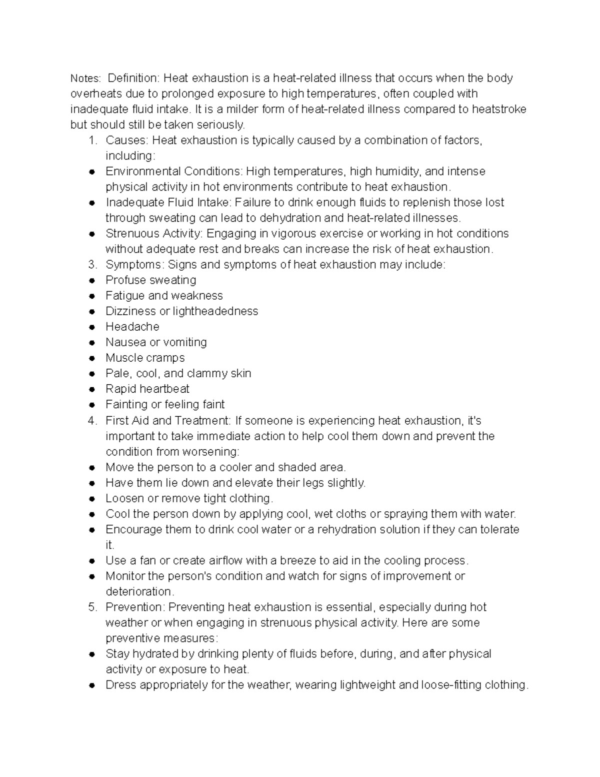 Heat exhaustion 101 Notes Definition Heat exhaustion is a heat
