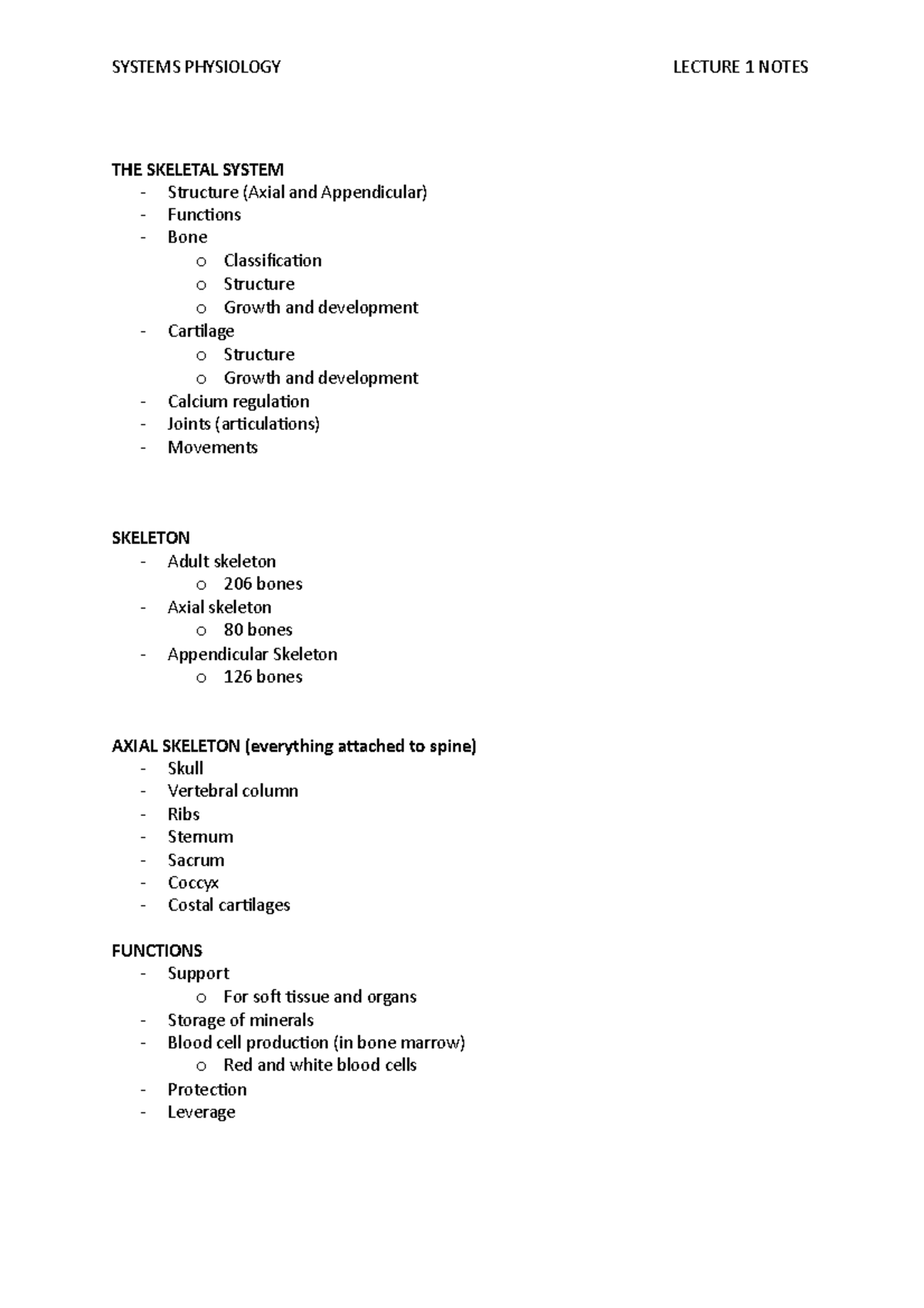 Week 1 (Skeletal System) - THE SKELETAL SYSTEM Structure (Axial and ...