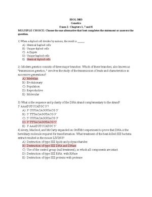 Genetic Exam 2 Chapters 9 and 2 - BIOL 3803 Genetics Exam 2- Chapters 9 ...