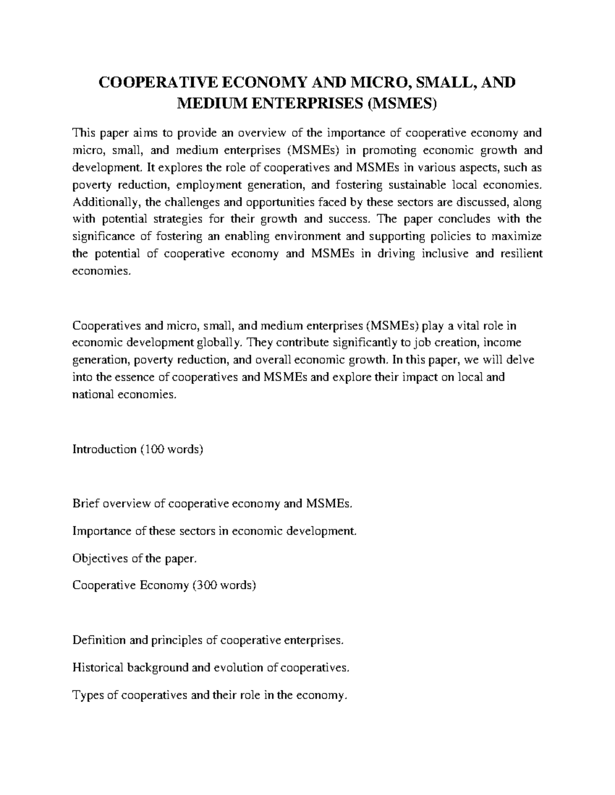 Cooperative Economy AND Micro, Small, AND Medium Enterprises ...