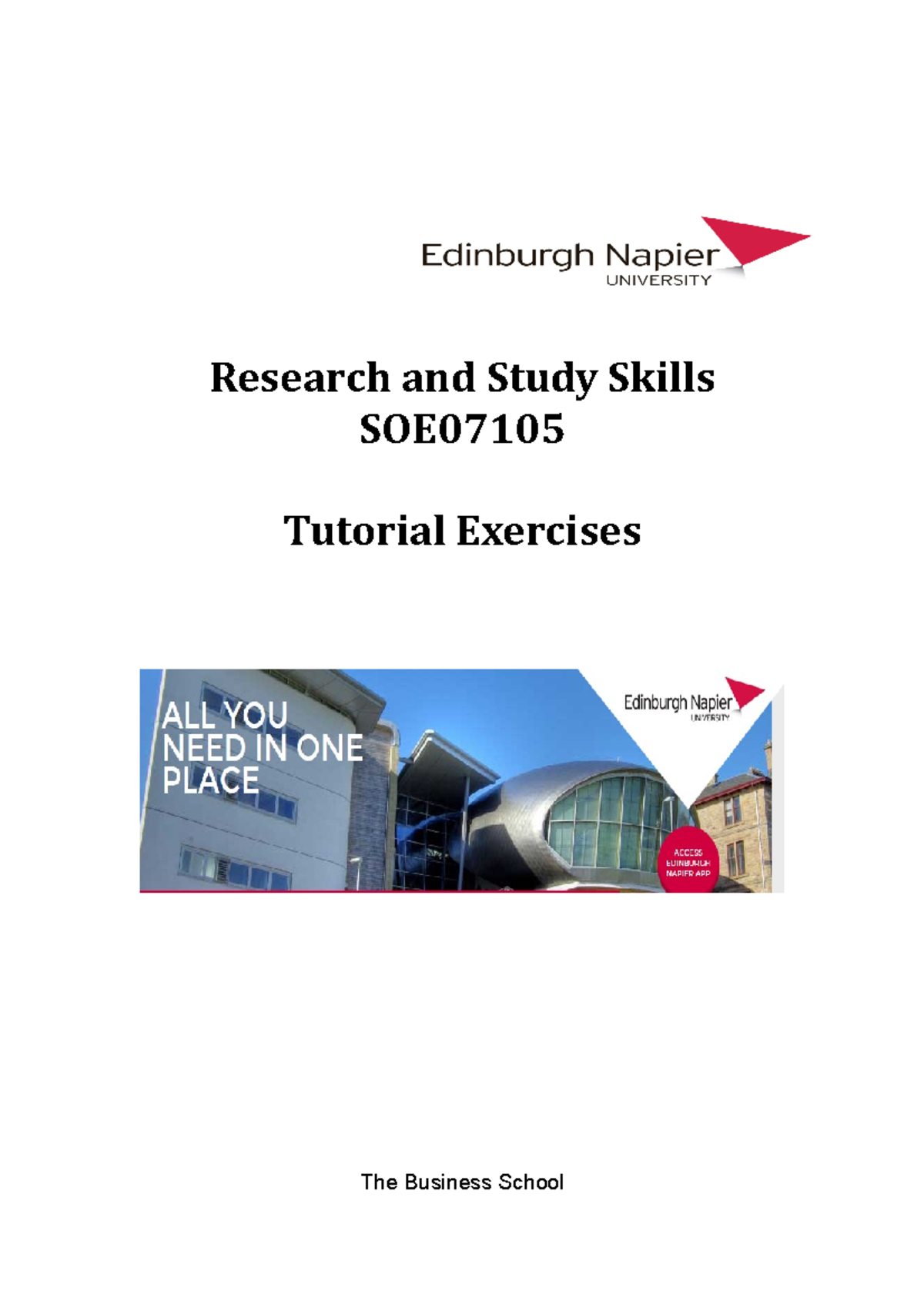 Tutorial Exercises 2020 - Research and Study Skills SOE Tutorial ...