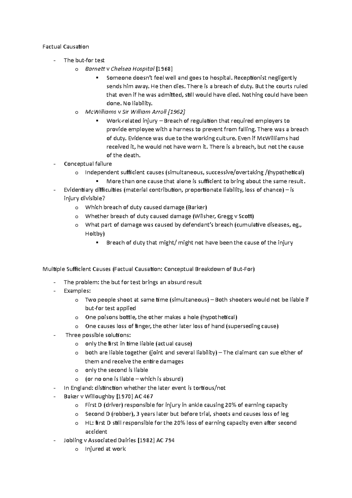 Causation - Lecture notes 4 - Factual Causation The but-for test o ...