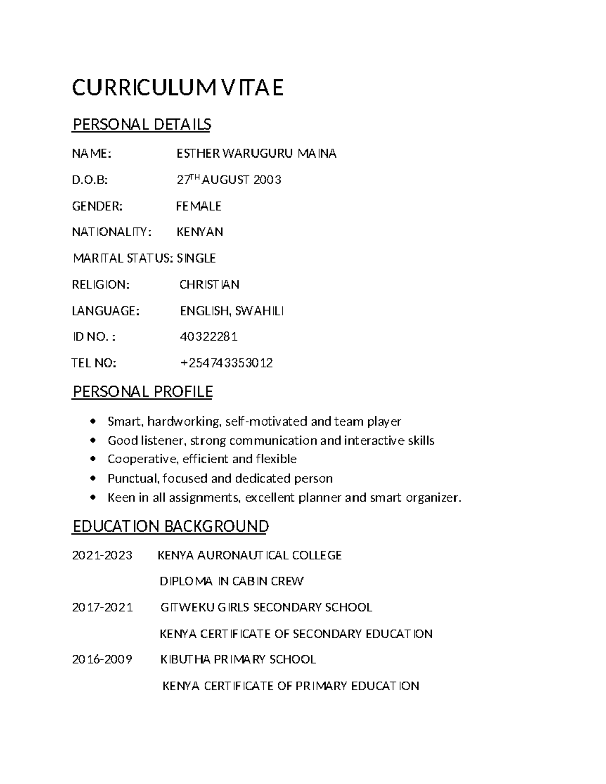 CV - Comprehensive notes. - CURRICULUM VITAE PERSONAL DETAILS NAME ...