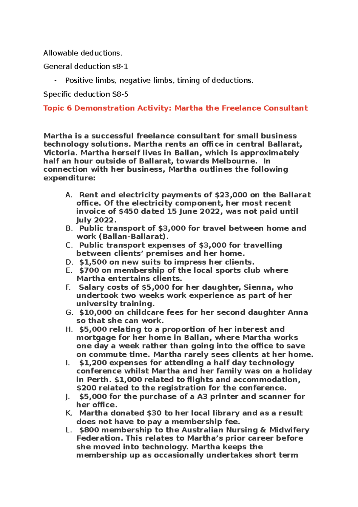 Topic 6 - Allowable deductions. General deduction s8- Positive limbs ...