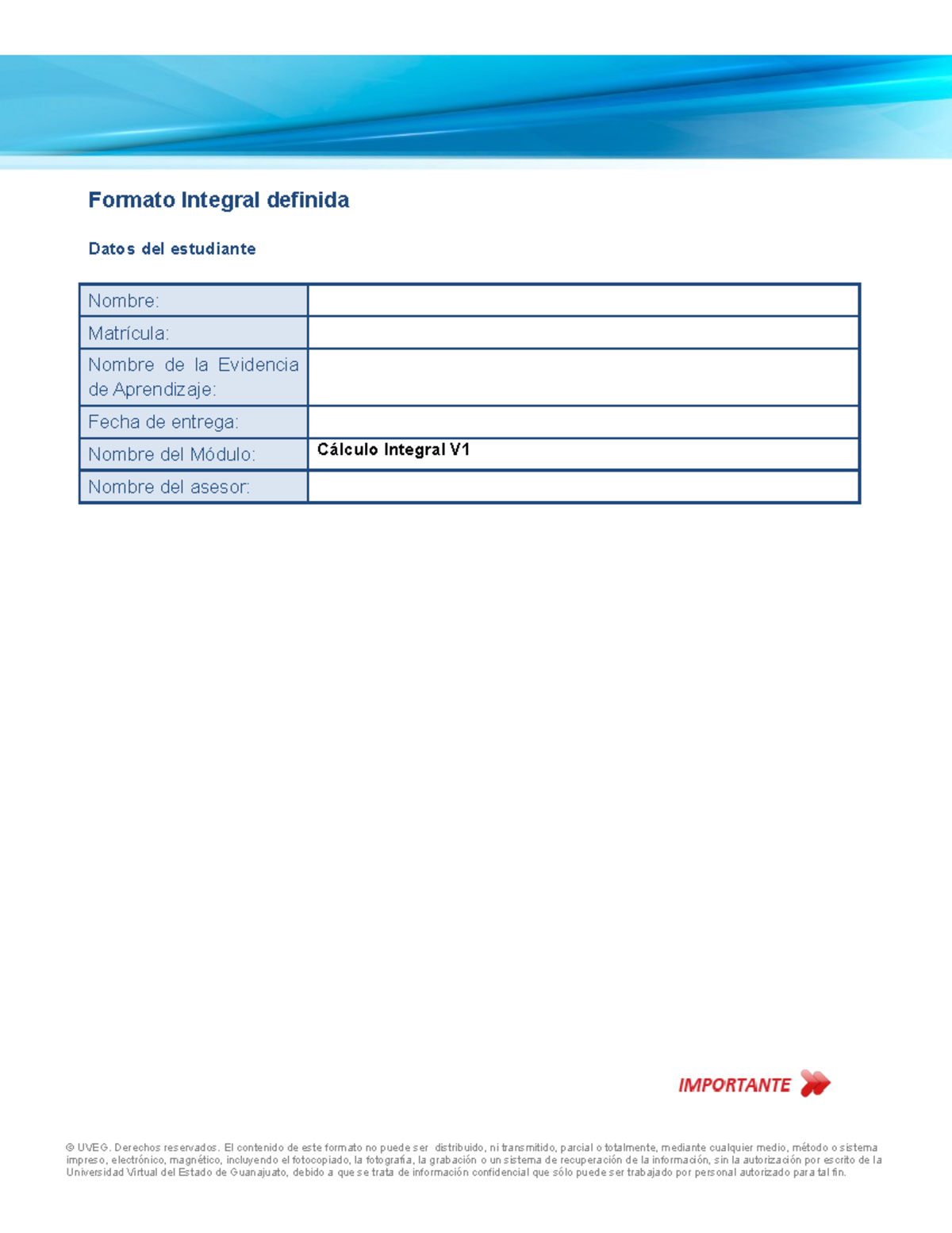 Integral Definida - Ejercicios - Formato Integral Definida Datos Del ...