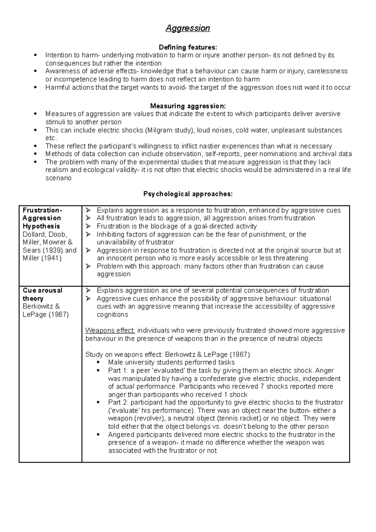 Aggression - Aggression Defining features: Intention to harm ...
