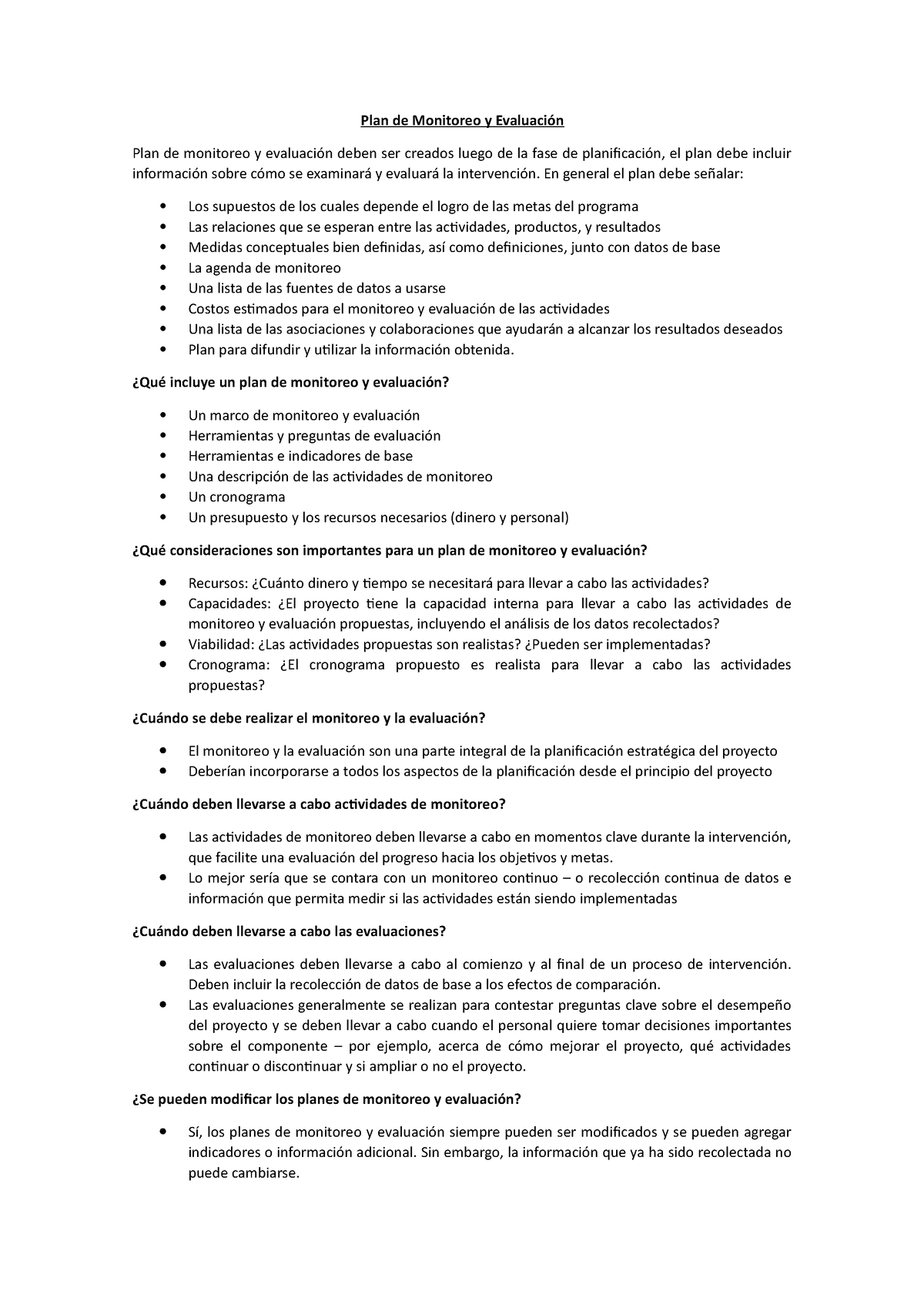 PLAN DE Monitoreo Y Evaluaciòn - Plan De Monitoreo Y Evaluación Plan De ...