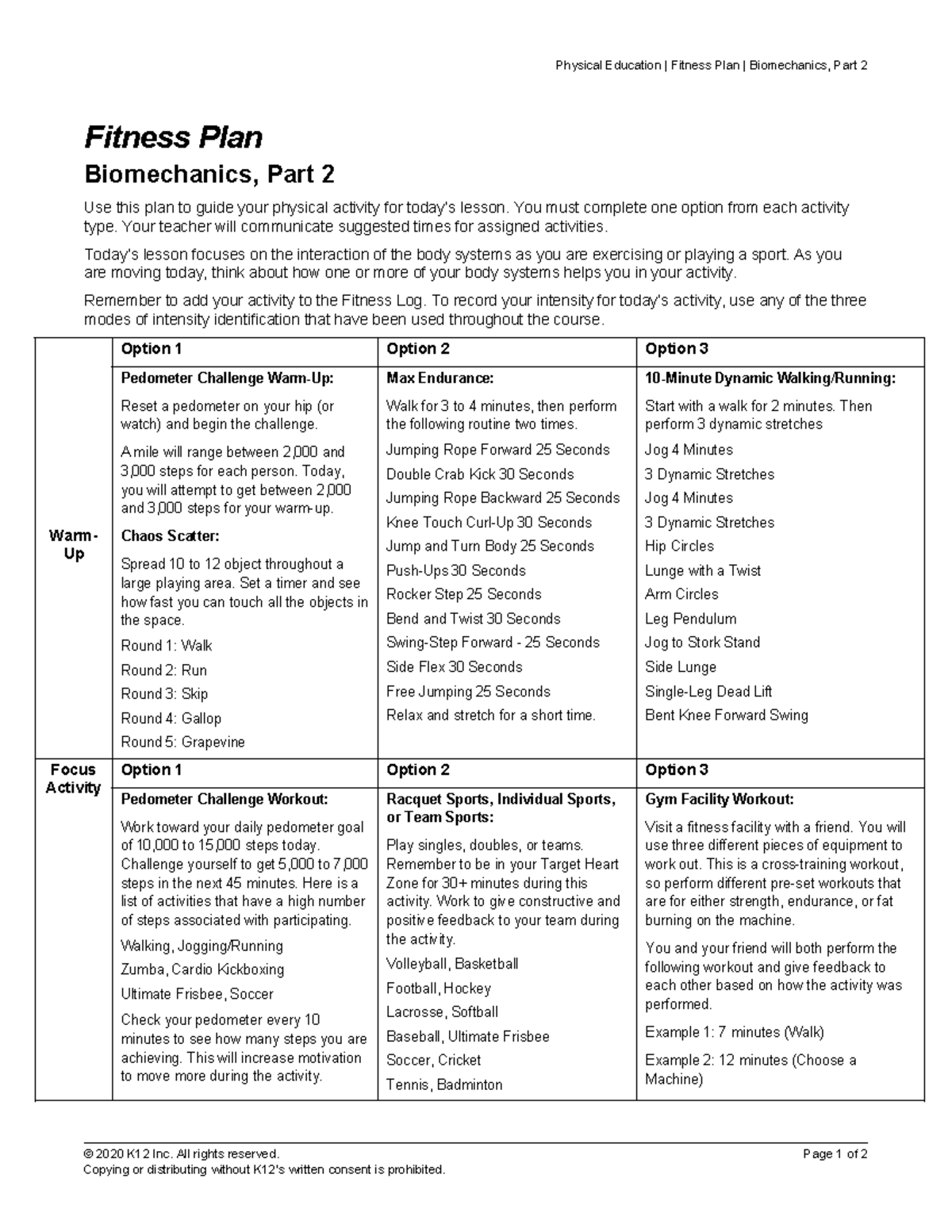 OTH08 05 06 Fitness Plan - Physical Education | Fitness Plan ...