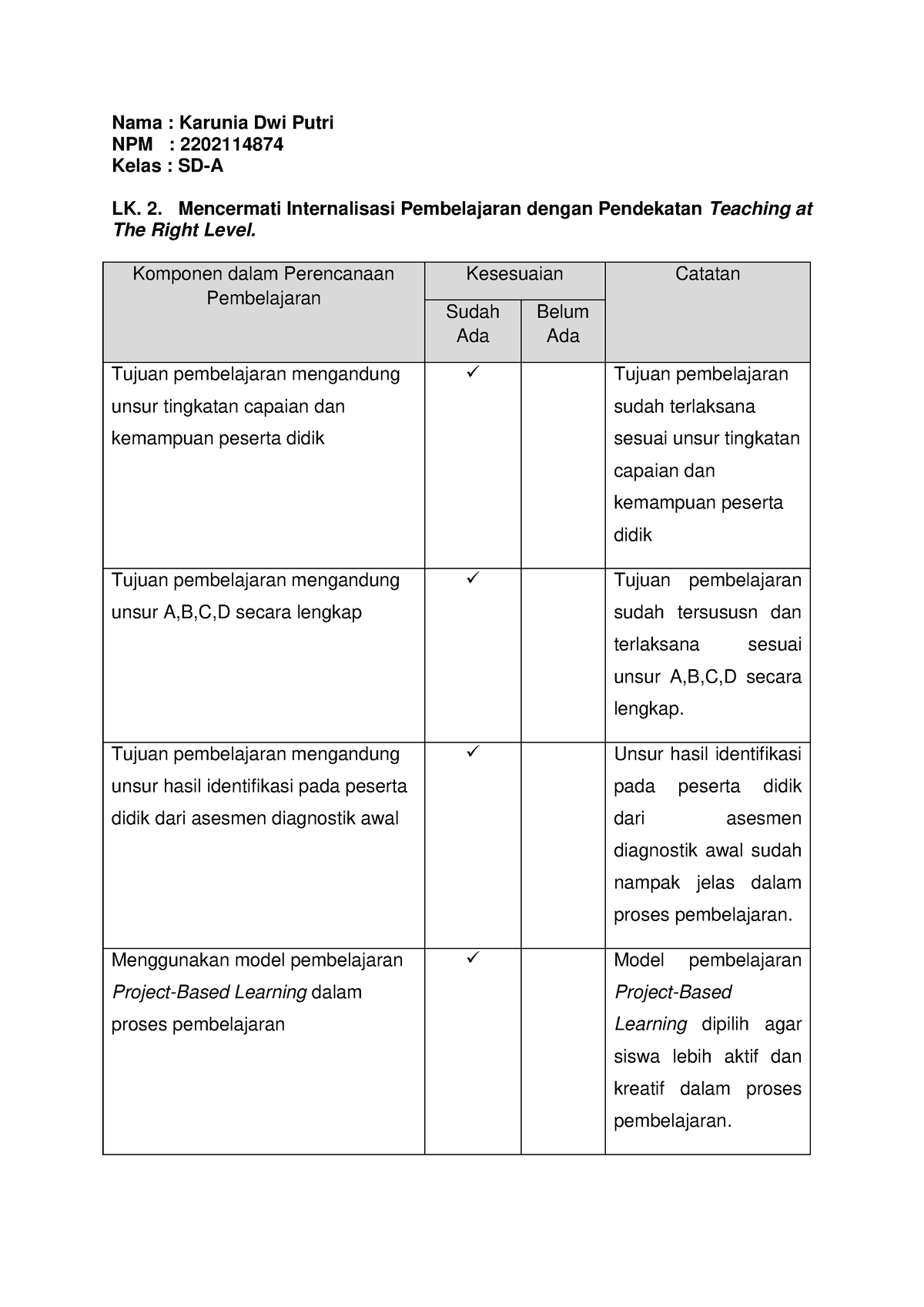 T.2 Asesmen II LK. 2 Mencermati Karunia D - Nama : Karunia Dwi Putri ...