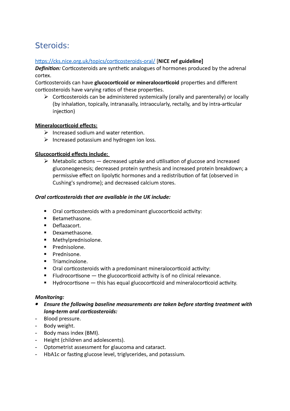 Steroids - Summaries from lectures - Steroids: cks.nice.org/topics ...