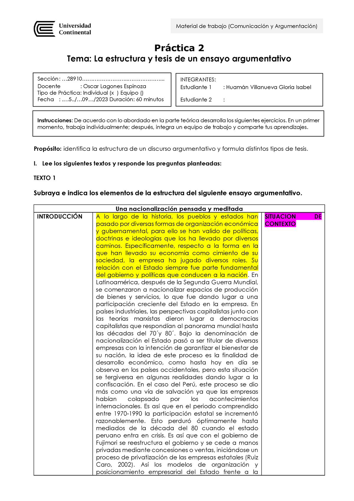 Practica Estructura Tesis Pr Ctica Tema La Estructura Y Tesis De